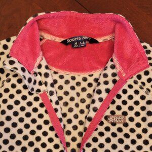 Souris Mini Girls Fleece Zip Jacket Size 5-6 — Black White Polka Dot with Pink A
